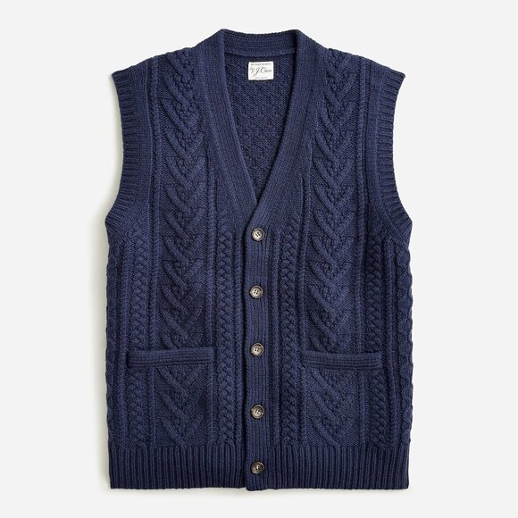 J. Crew Other - J Crew Men's Rugged Merino Wool-Blend Cable-Knit Sweater Vest Navy Fisherman L